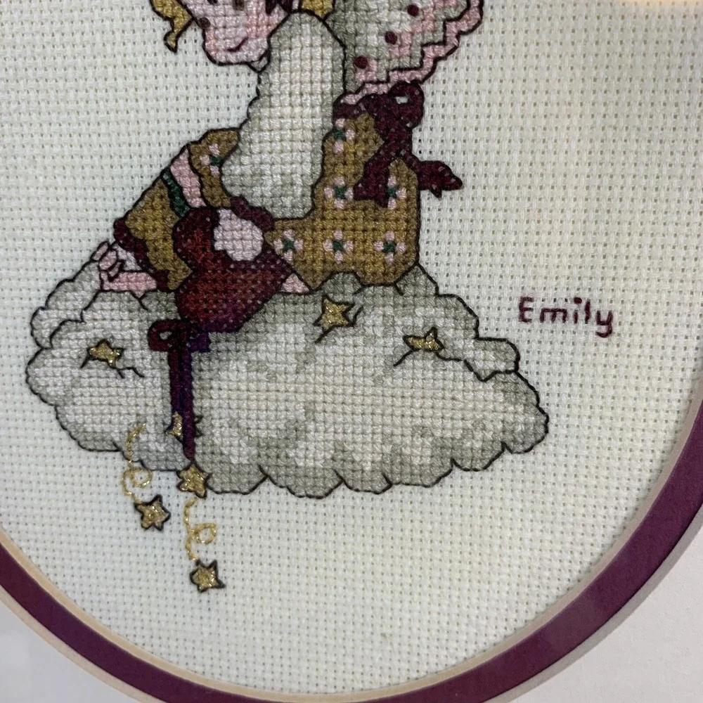 Completed Finished Counted Cross Stitch CHRISTMAS ANGEL NEEDLEPOINT Framed 13x15